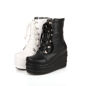 Women lace up chunky platform short ankle boots