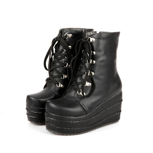 Women lace up chunky platform short ankle boots