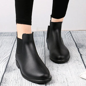 Women Round Toe Short Chelsea Elastic High Cut Fashion Solid Color Rain Boots