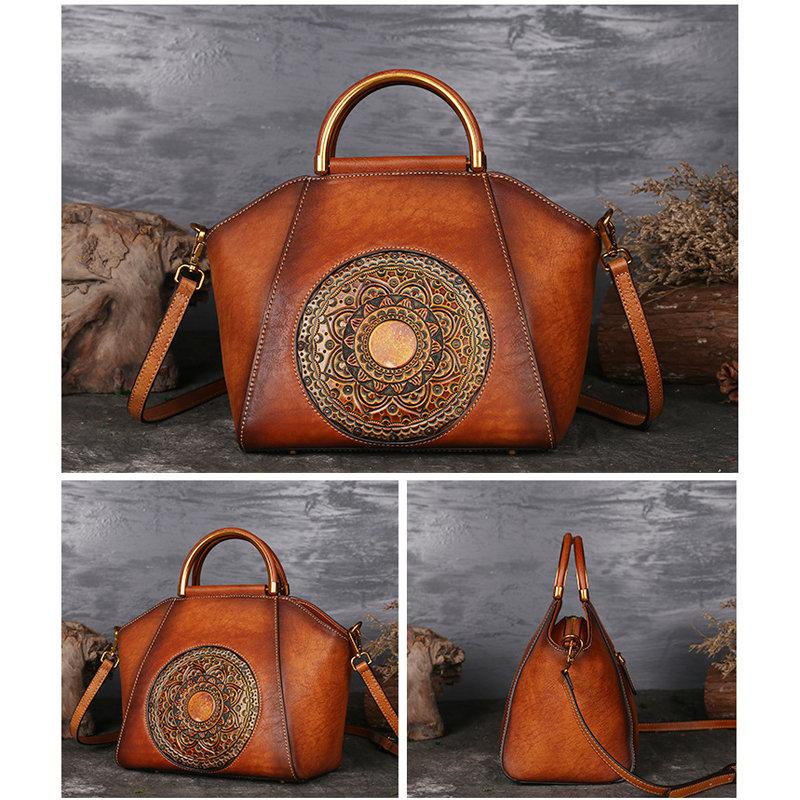 Women Genuine Leather Vintage Totem Designer Handbag Shoulder Bag - Getcomfyshoes