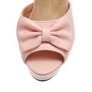 Women chunky high heel peep toe platform bow sandals