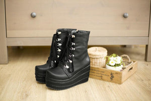 Women lace up chunky platform short ankle boots