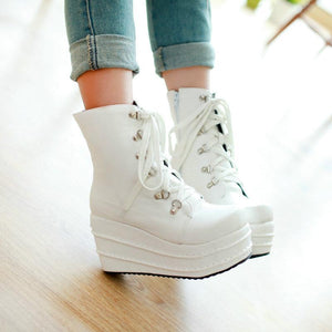 Women lace up chunky platform short ankle boots