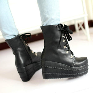 Women lace up chunky platform short ankle boots