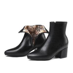 Women fashion solid color chunky heel side zipper ankle boots