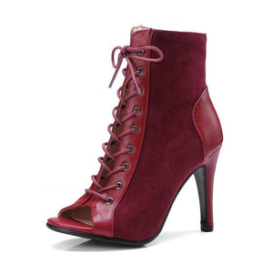 Women peep toe lace up stiletto high heel boots