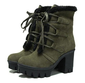 Women winter plush warm chunky heel platform short boots