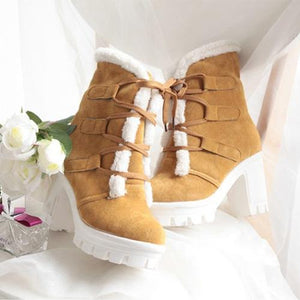 Women winter plush warm chunky heel platform short boots