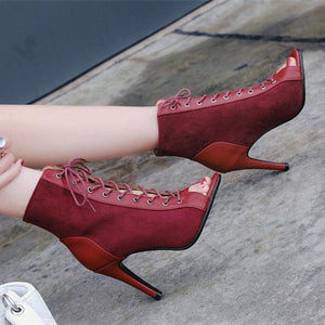 Women peep toe lace up stiletto high heel boots