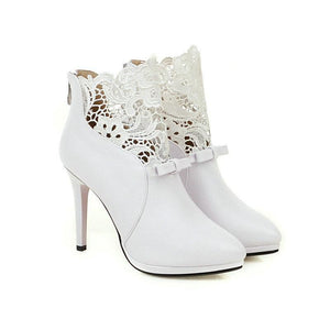 Women lace flower stiletto high heel back zipper ankle boots