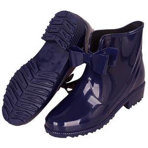 Women Solid Color Bowknot Waterproof Antiskid Platform Short Ankle Rain Boots