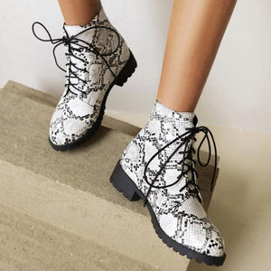 Women medium chunky heel short lace up boots
