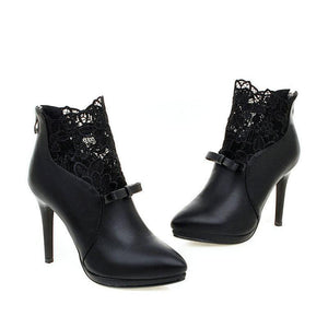 Women lace flower stiletto high heel back zipper ankle boots