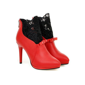 Women lace flower stiletto high heel back zipper ankle boots