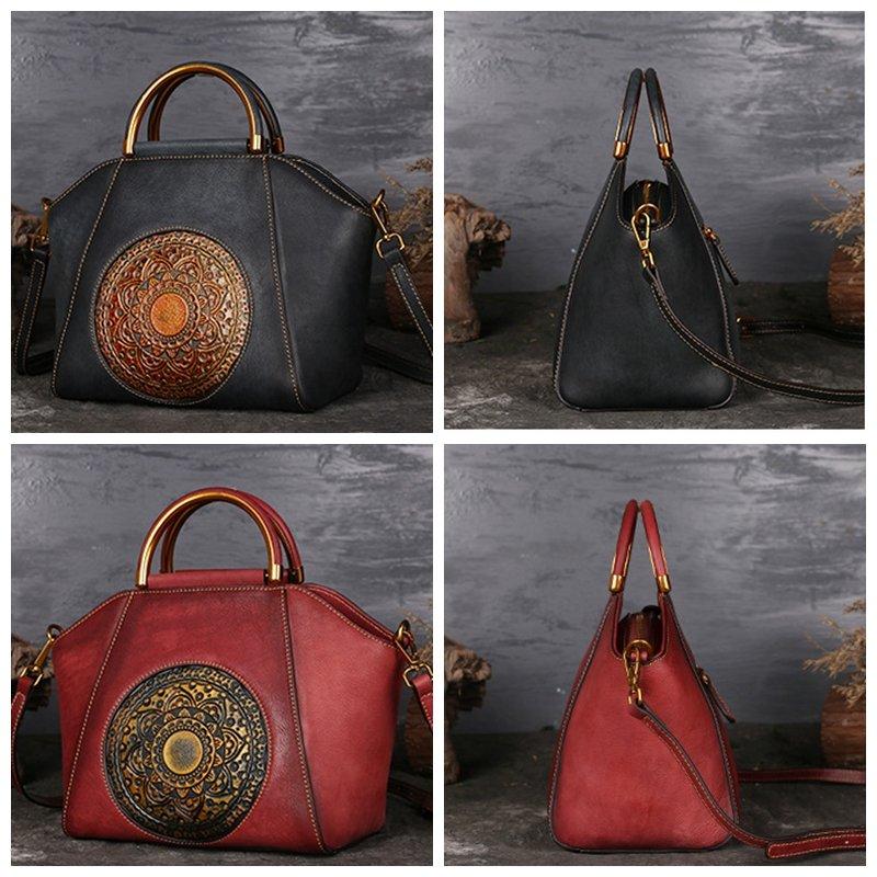 Women Genuine Leather Vintage Totem Designer Handbag Shoulder Bag - Getcomfyshoes