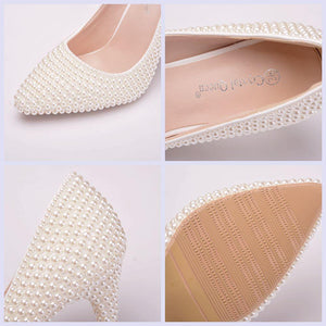 White imitation pearls wedding stiletto heels 3.5"