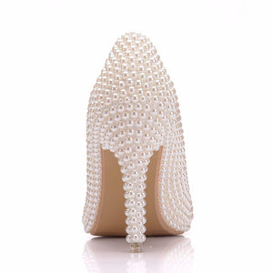 White imitation pearls wedding stiletto heels 3.5"