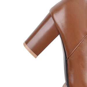 Women solid color side zipper chunky heel knee high boots