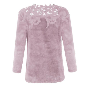 Women lace flower hollow solid color pullover sweater