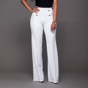 Fashion Slim Button High Waist Women Flare Pants - GetComfyShoes