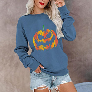 Women halloween pumpkin graphic new fashion pullover crewneck sweatshirt