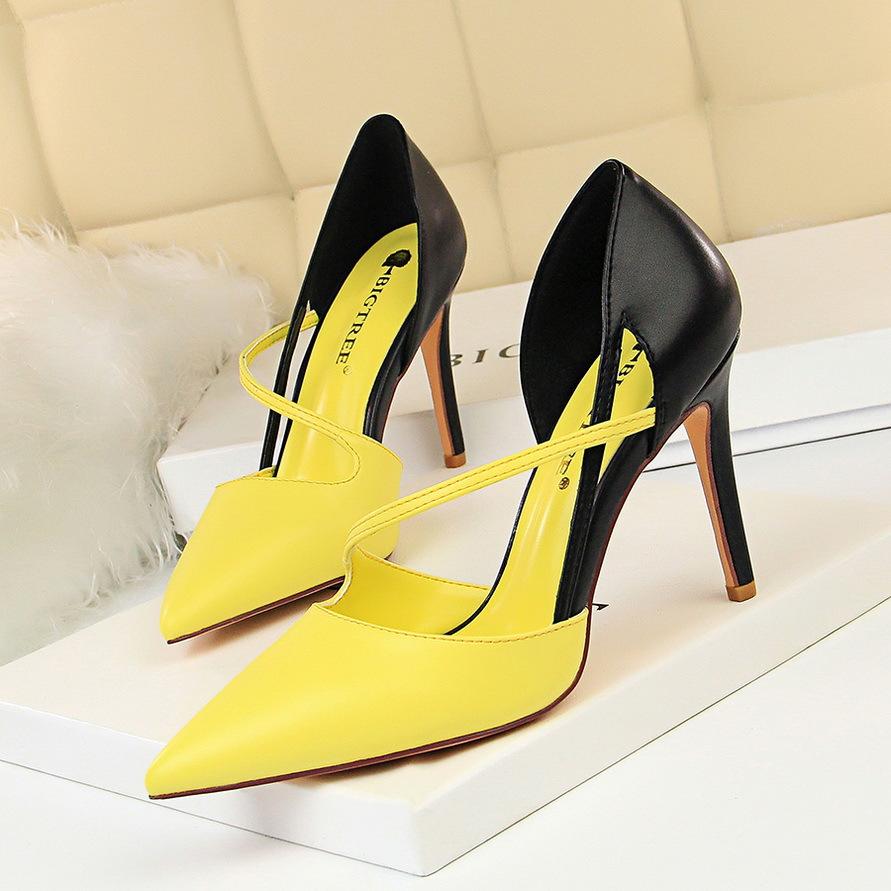 Women color block side cut pointed toe stiletto high heels