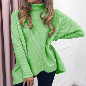 Women knit batwing long sleeve pullover turtleneck sweater