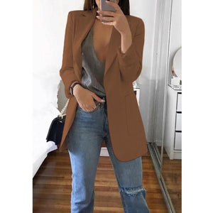 Women slim fit turn-down collar long sleeve business suit overcoat