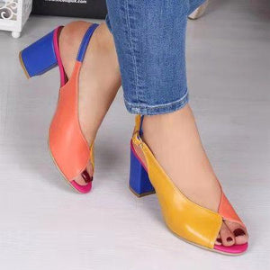 Women peep toe color block ankle ankle strap slingback chunky heels