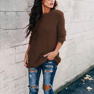 Women knit long sleeve pullover crew neck sweater