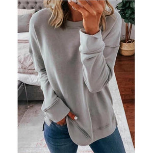 Women pullover tunic solid color long sleeve crewneck sweatshirt