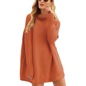 Women knit long sleeve pullover solid color turtleneck sweater