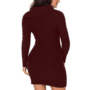 Women cable knit dressy turn-down neck pullover sweater