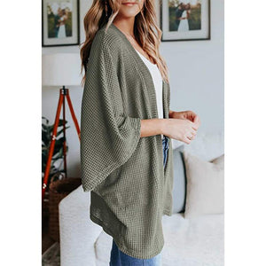 Women casual bubble half sleeve solid color knitted cardigan