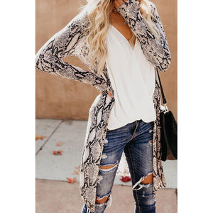 Women printed v neck long sleeve knitted long cardigan