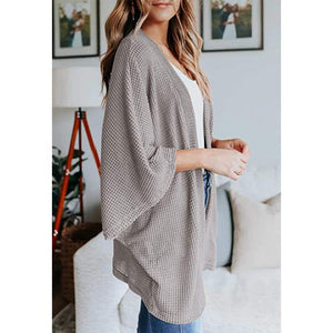 Women casual bubble half sleeve solid color knitted cardigan