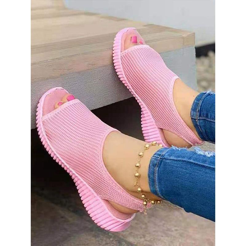 Women knit elastic peep toe slip on comfortable wedge sandals