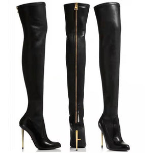 Women black pointed toe stiletto high heel over the knee boots