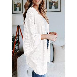 Women casual bubble half sleeve solid color knitted cardigan