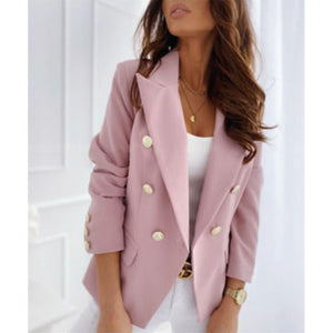 Women solid color shawl collar suit double breasted coat