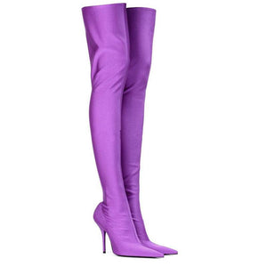 Women fashion solid color stiletto high heel pointed toe over the knee boots