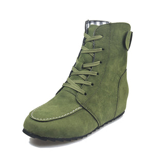 All seasons suede combat boots lace-up ankle boots for women round toe combat boots