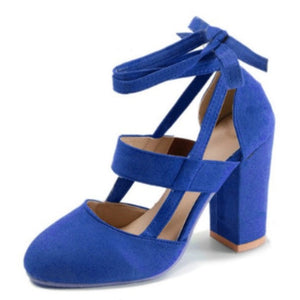 Ankle strappy heels pointed toe chunky heels block heel sandals