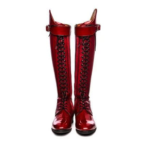 Knee high riding boots for women lace up low heel riding boots