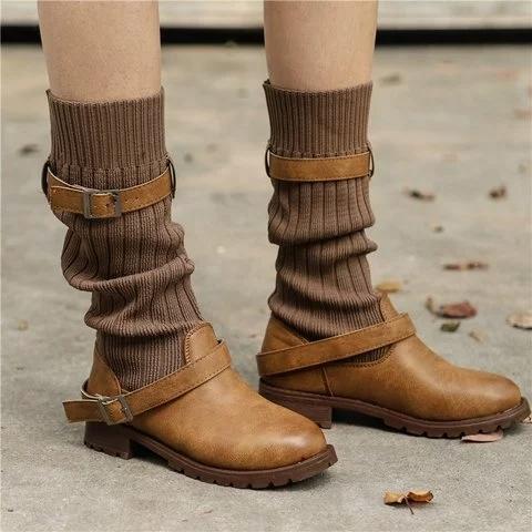 Winter sweater paneled boots vintage mid calf boots for women