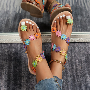 Boho Flower Slip-On Flat Holiday Sandals For Women Summer