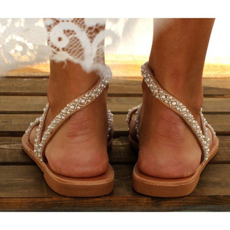 Boho Handmade Pearl Beach Sandals Bridal For Women - GetComfyShoes