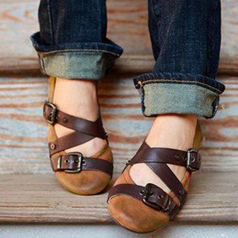 Buckle Strap Casual Flat Loafers - GetComfyShoes