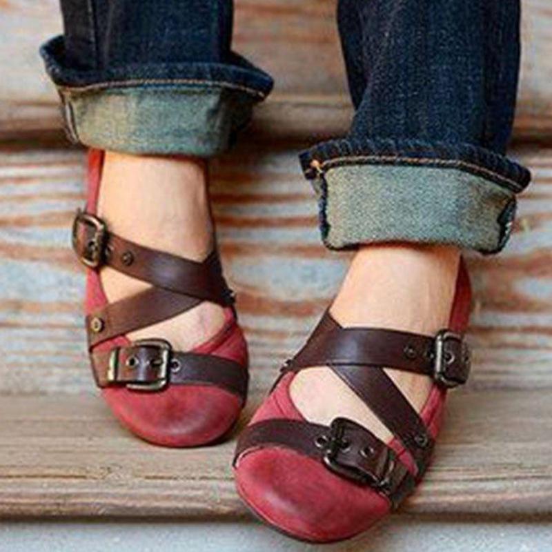 Buckle Strap Casual Flat Loafers - GetComfyShoes