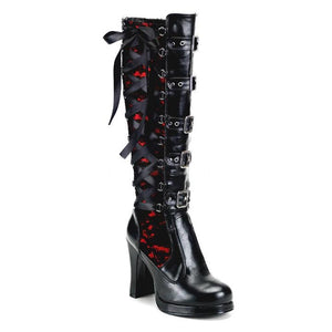 Black Gothic heeled boots sexy buckle boots punk tall boots heeled motorcycle boots